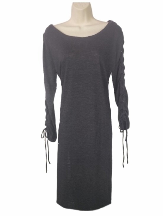 Umgee Dresses & Skirts - Umgee Dress Knit  Long Sleeve With Tie-Detail  Charcoal Size L